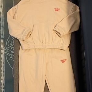Reebok Cream Sweatshirt/Hoodie and Sweatpants Set with Coral Logo